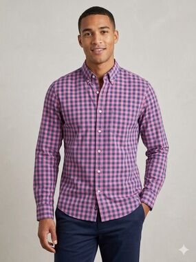 J.Crew Men’s Slim Untucked Flex Washed Gingham Shirt Pink/Navy Size L